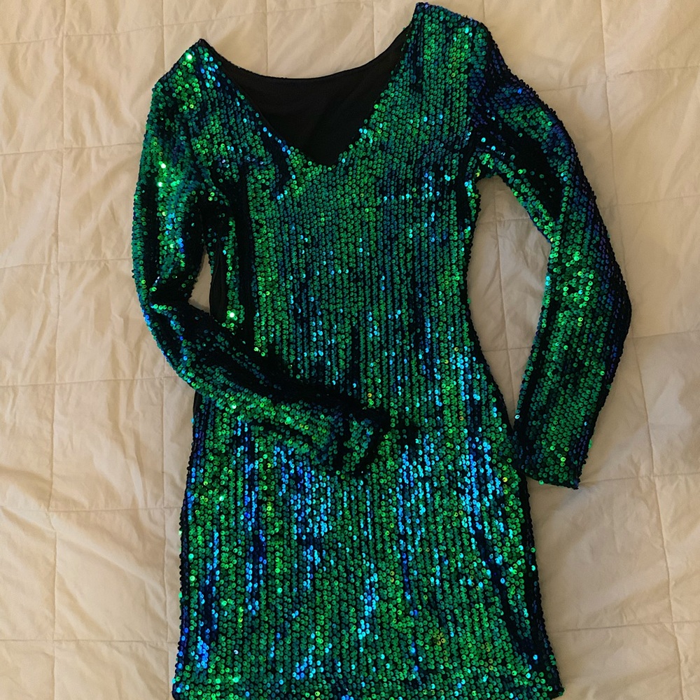 SHEIN Green and Blue Sequin Mini Dress Size S